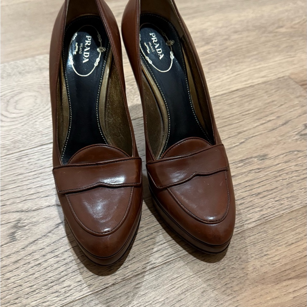 Prada Women's Rich Brown Leather Loafers